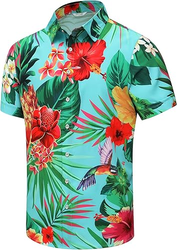 Miniatura 45 de SheLucki - Camisa hawaiana para hombre, unisex, de manga corta, con botones, para la playa y el verano, ropa casual estampada con sombra de palmas
