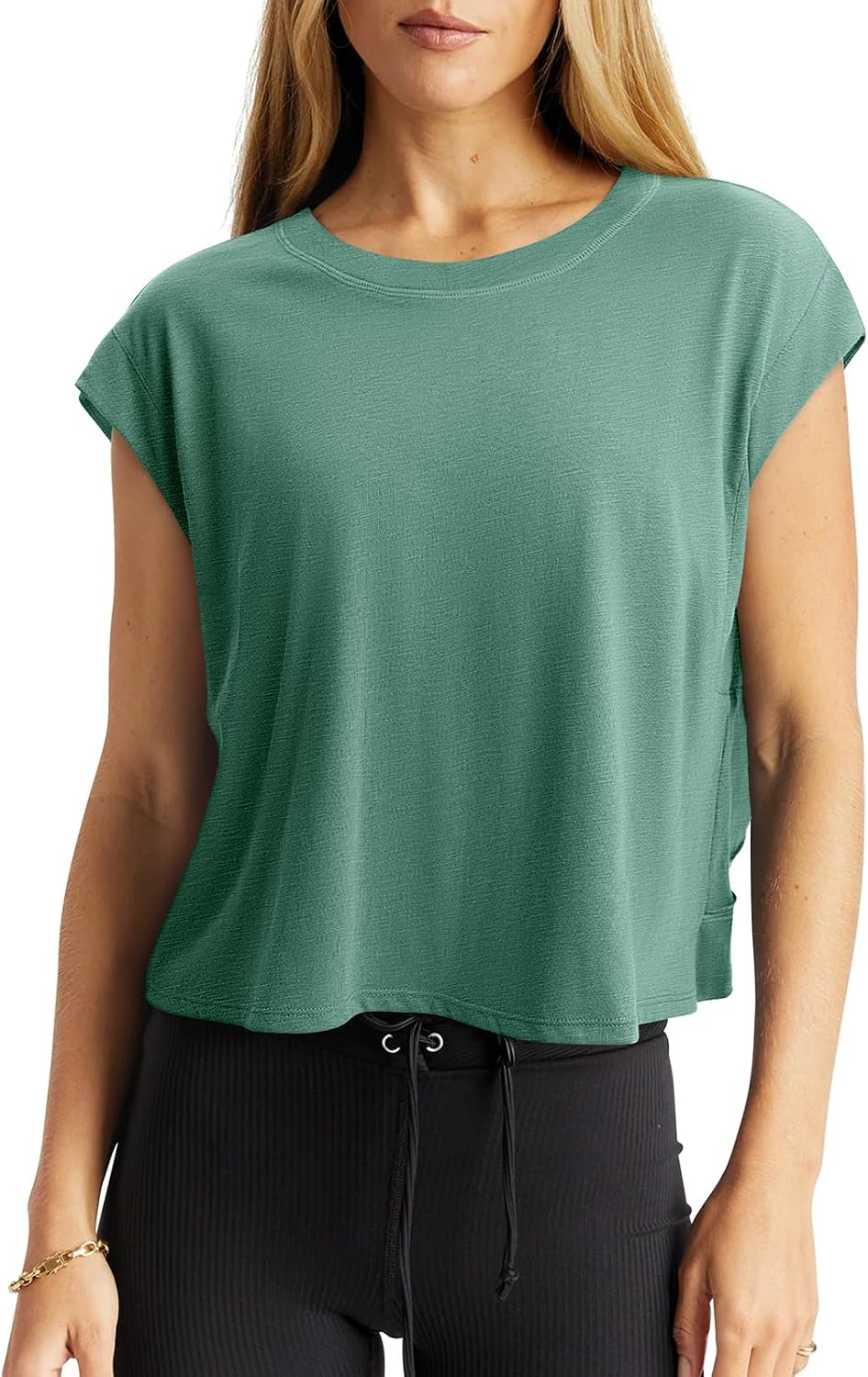 LASLULU Women's Athletic Open Back Short Sleeve T-Shirt