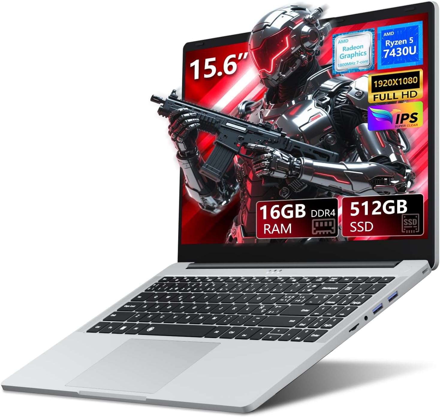 Computadora portátil AMD Ryzen 5 7430U para juegos, computadora portátil de 15.6 pulgadas con 16 GB de RAM 512 GB SSD, AMD Radeon Lap top,