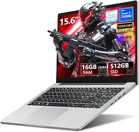 Laptop, laptop para jogos AMD Ryzen 5 7430U, laptop de 15,6 polegadas com 16 GB de RAM 512 GB SSD, AMD Radeon Lap top, laptops com teclado retroiluminado, bateria de 55,2 Wh, Tipo-C, HDMI, Win