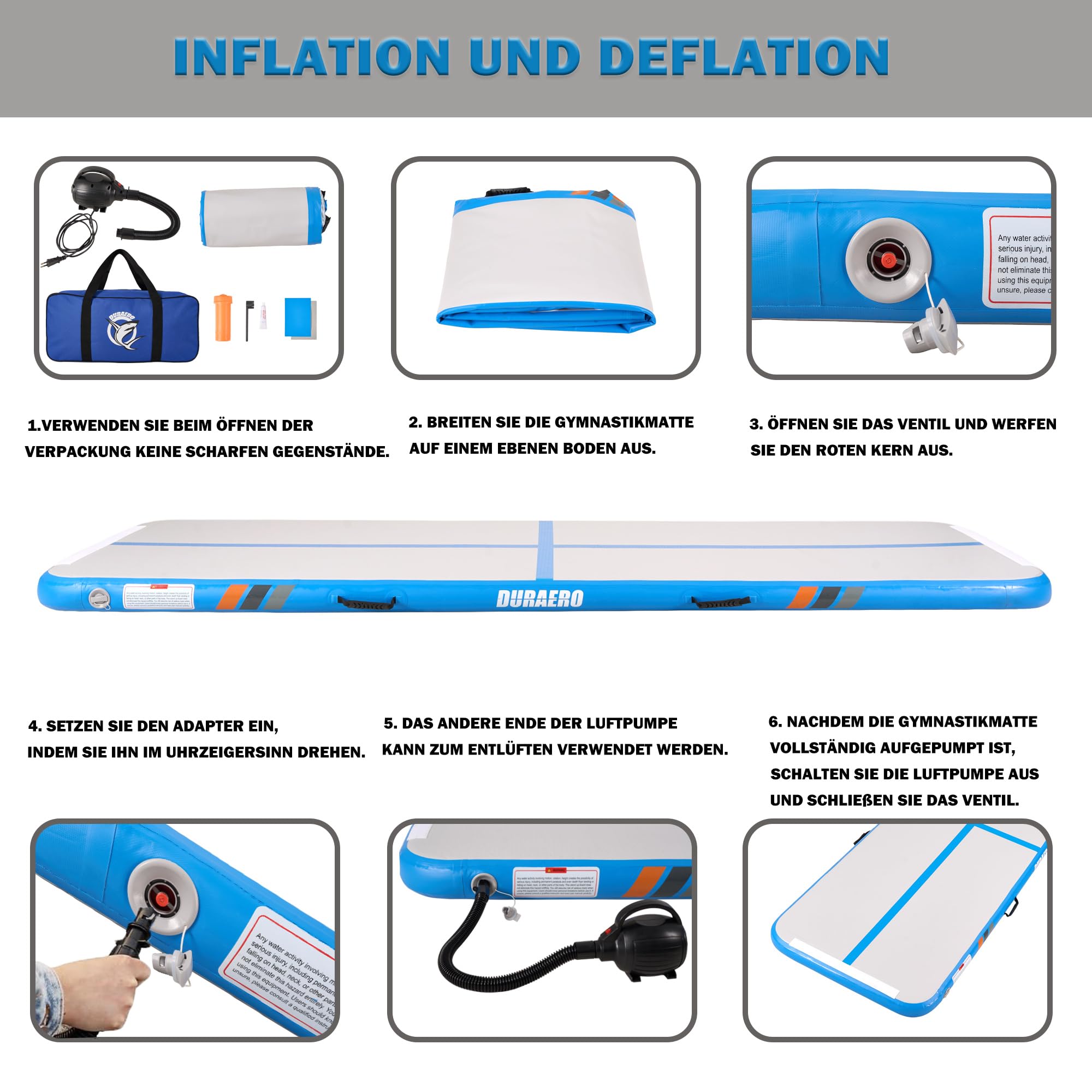 tappetino da ginnastica gonfiabile 3M/4M, Ginnastica Artistica 10 cm con per acrobazie, allenamento e yoga con pompa