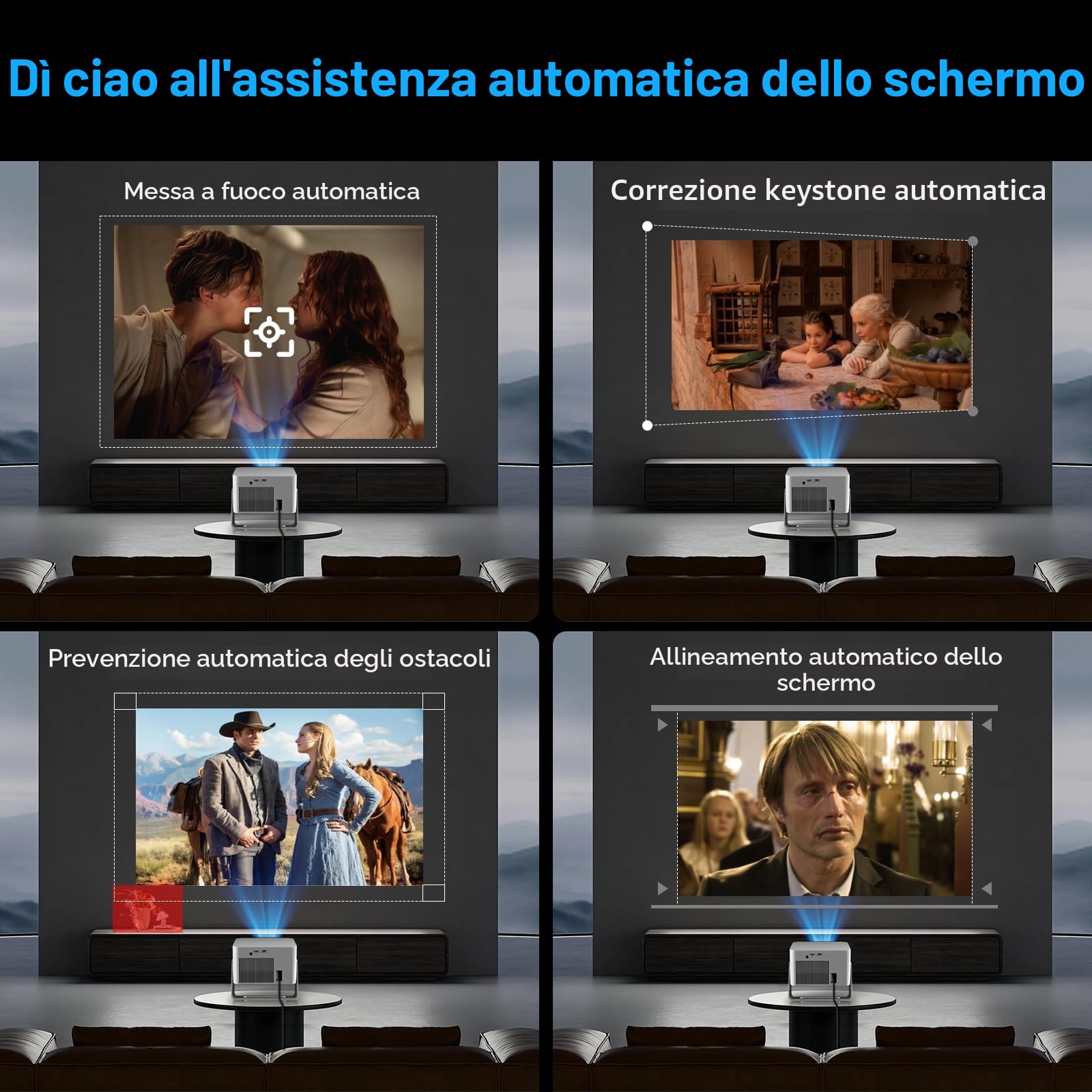Proiettore 4K HY350GT Full HD 1080P 650 ANSI Autofocus Correzione Trapezoidale Automatica WiFi 5 BT 5.1 Altoparlante 15W Dolby Audio