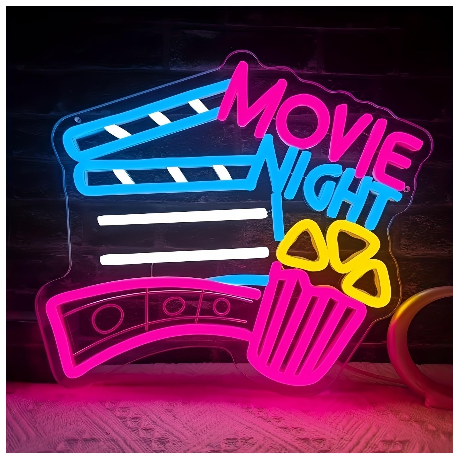 Jovarel Neon Light Movie Night LED Neon Sign Popcorn Light for Gameroom Bedroom Bar Livingroom Birthday Party