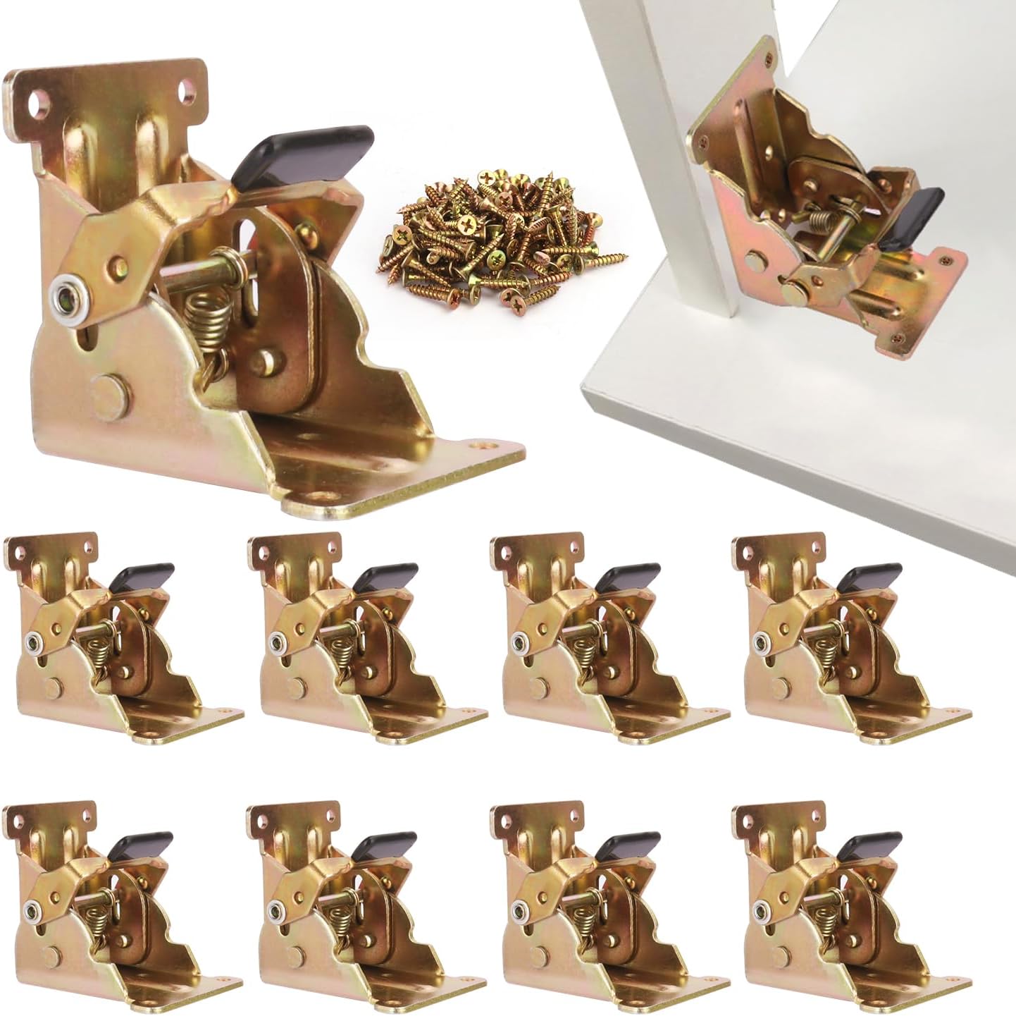 10 Pack Folding Leg Brackets, Folding Table Leg Bracket, Self-Locking Bracket, Foldable Support Bracket with Screws for DIY Tables, Beds, Folding Workbenches, by GENHAKON