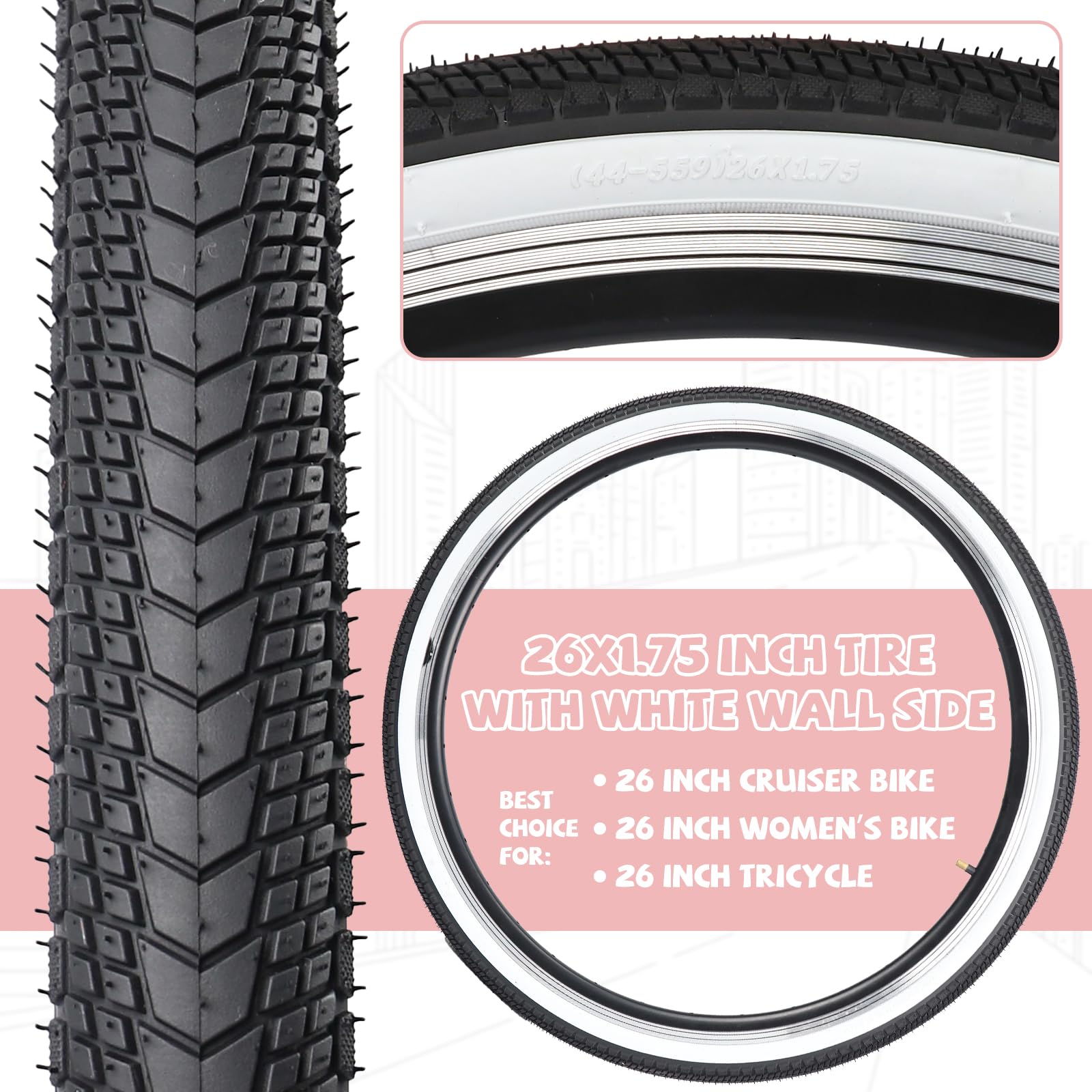 MEGHNA Pneu de vélo 26 pouces 26 x 1,75 (44-559) + 2 chambres à air AV48 mm + 2 démonte-pneus – Kit de pneus de vélo pour vélo de ville, VTT, vélo de trekking, vélo jeune, vélo pliant