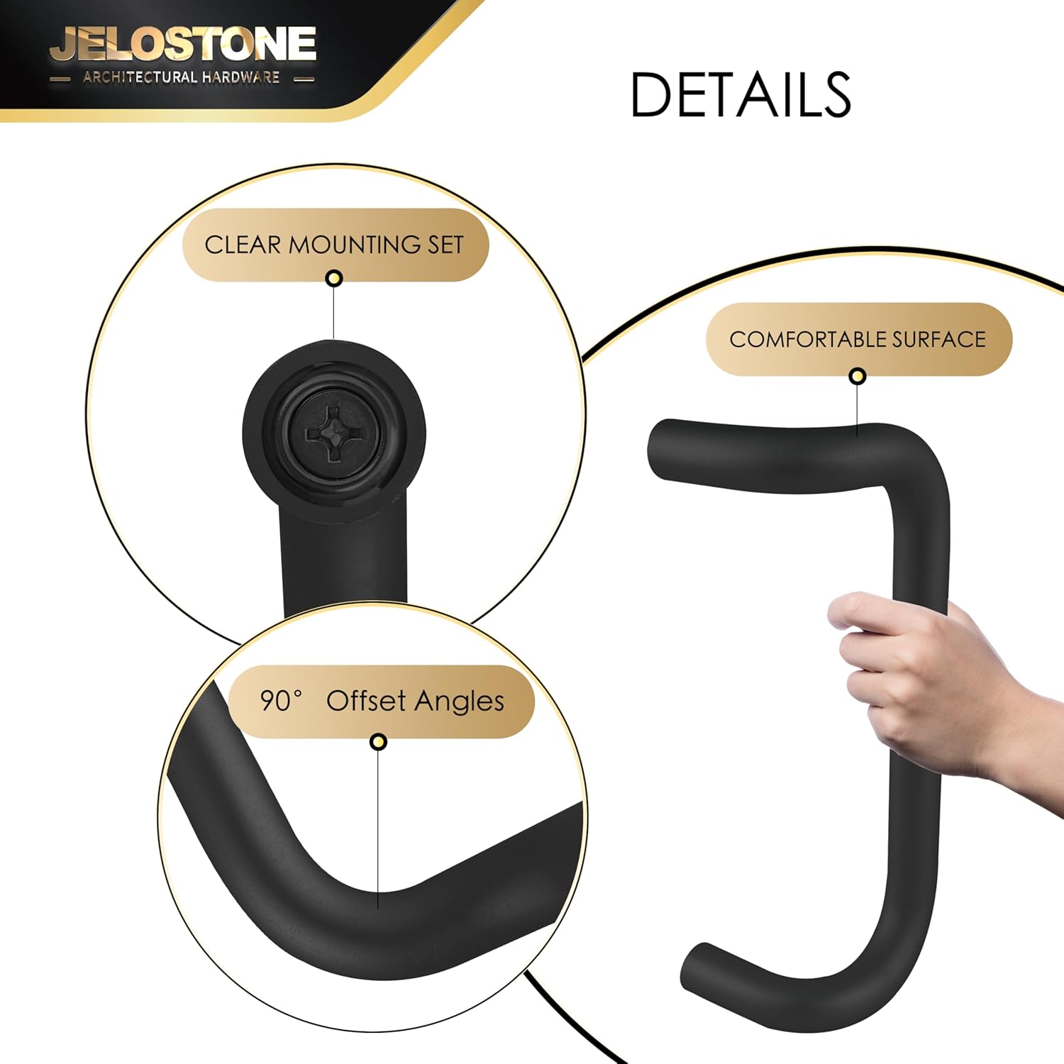 Aluminum 90-Degree Offset Solid Door Pull (Black Anodized), 1" Diameter x 10" Center-to-Center, Through Bolt Mounting for 1-3/4" Door, JS-8190HD