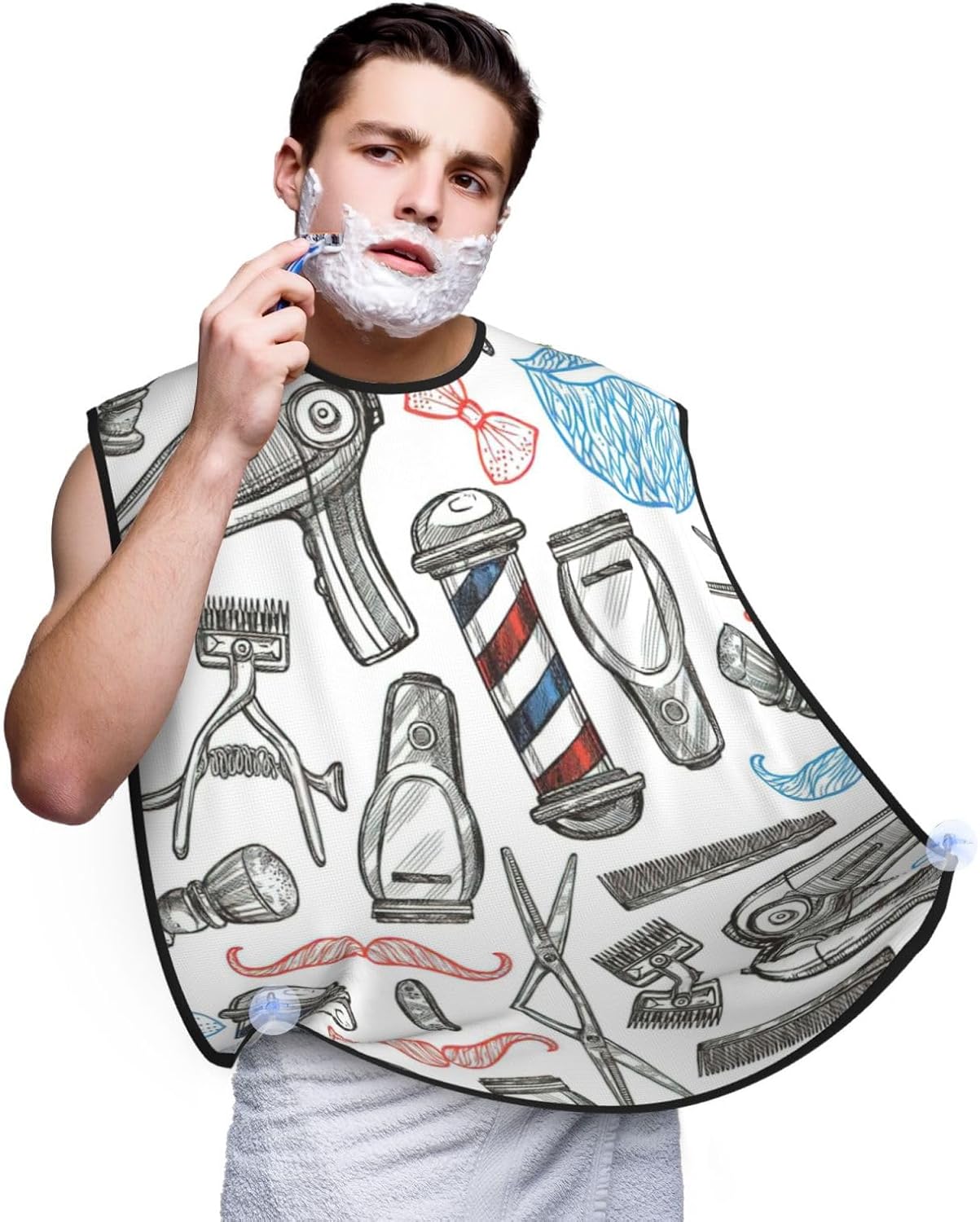 Barber Shop Monochrome Style Print Beard Bib Apron, Shaving Apron For Dad, Men'S Hair Catcher For Shaving Best Gifts For Dad