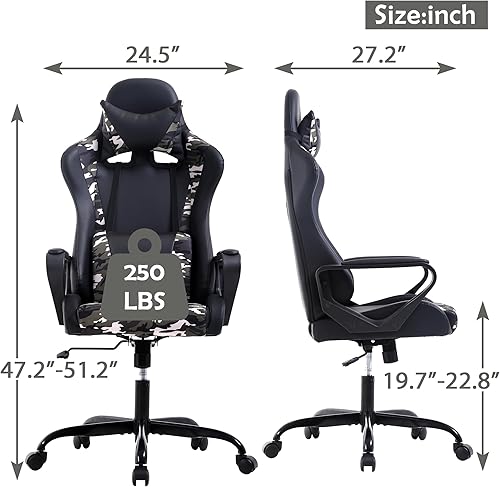 Miniatura 3 de Silla de videojuegos, silla de videojuegos con respaldo alto para computadora, silla de escritorio de oficina con soporte lumbar, ajustable,