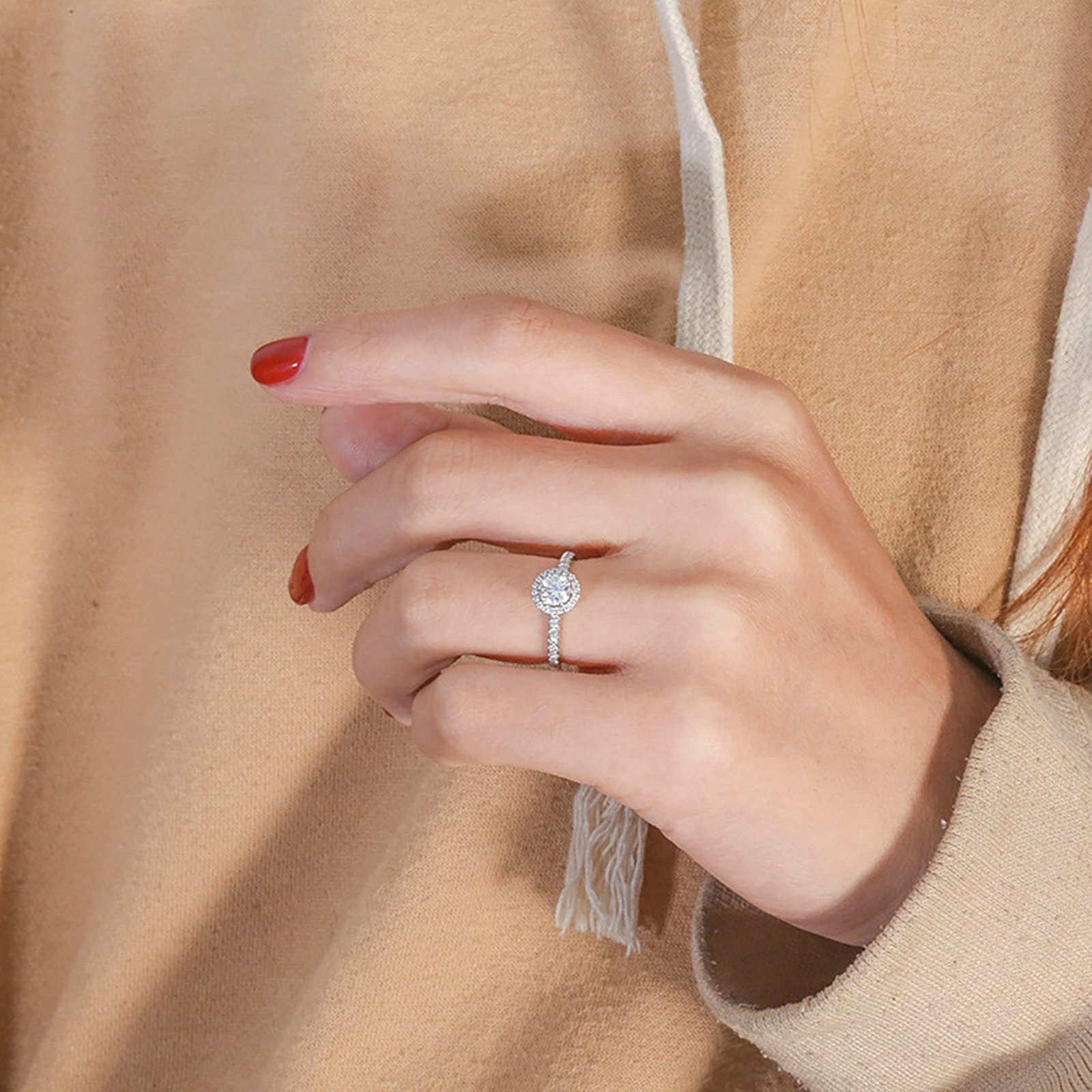 Set di anelli di fidanzamento 14 carati per le sue fedi nuziali in moissanite bianca in oro bianco 0,4 ct di forma rotonda per le donne, Nessuna pietra preziosa