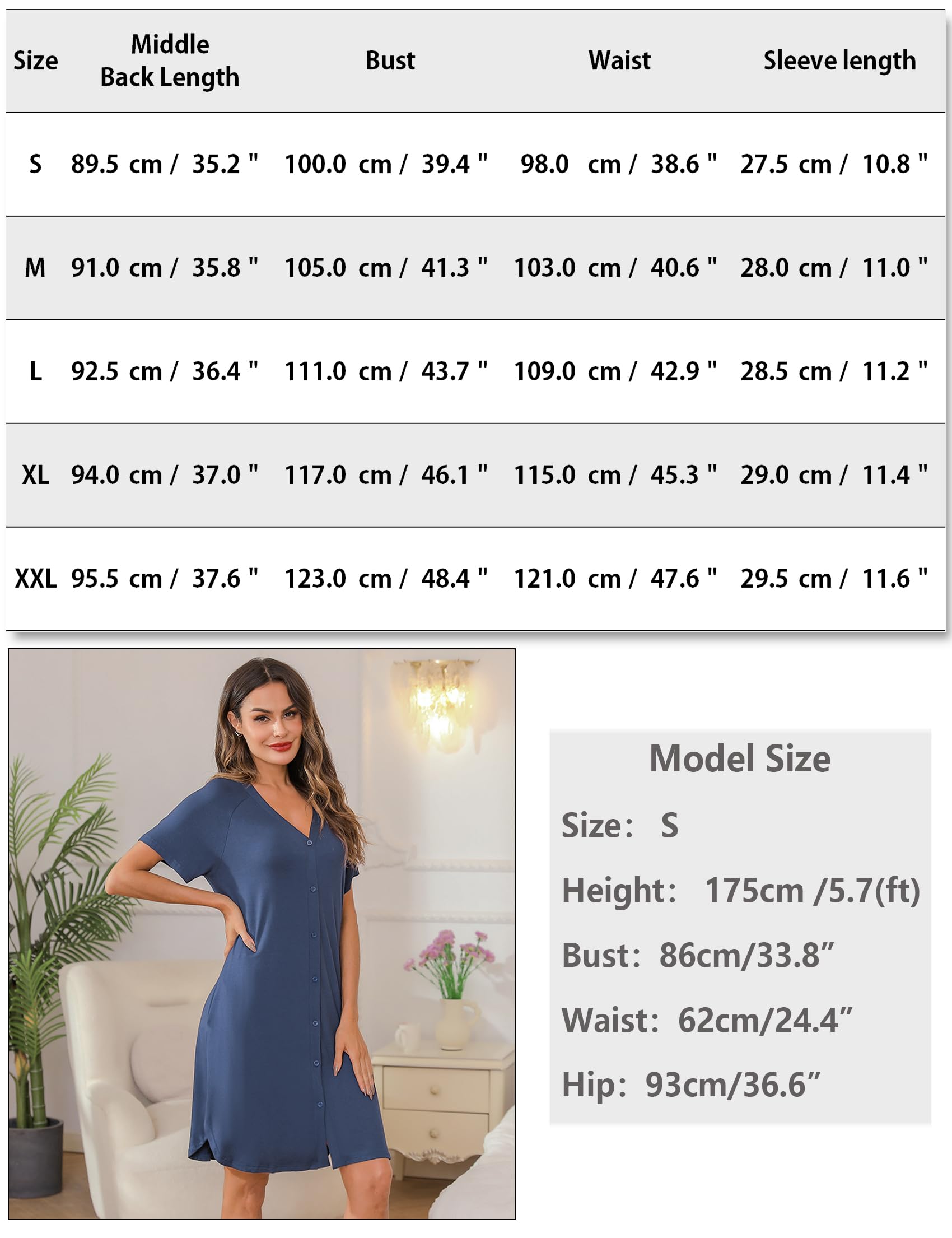 iClosam Camisón Lactancia para Mujer Algodón Camisón Premamá Manga Corta Camisones de Maternidad con Botones Camisones Embarazada para Mujer Cómodo y Casual S-XXL — view 6