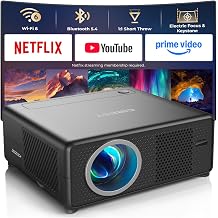 CiBest Mini Projector with WiFi and Bluetooth, Compatible with Netflix/YouTube/PrimeVideo, Electric Focus &amp; Keystone, Short Throw Full HD 1080P Video Projector, Portable Outdoor/Indoor Use