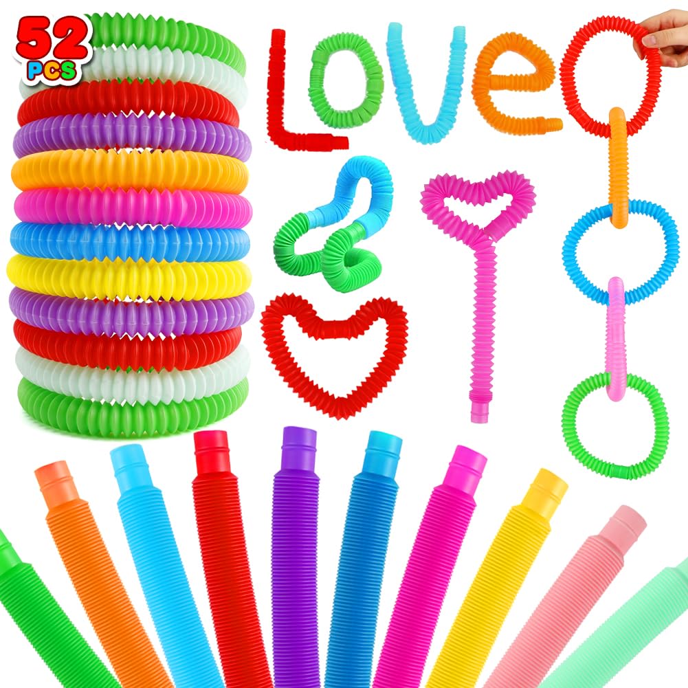 52 Pack Pop Tubes, Sensory Toys Party Favors for Kids 8-12 Fidget Toys for Anxiety Goodie Bag Stuffers Treasure Box Classroom Prizes Gifts for 3 4 5 6 7 8 9 Year Old Boys Girls Toddlers- 10 Colors