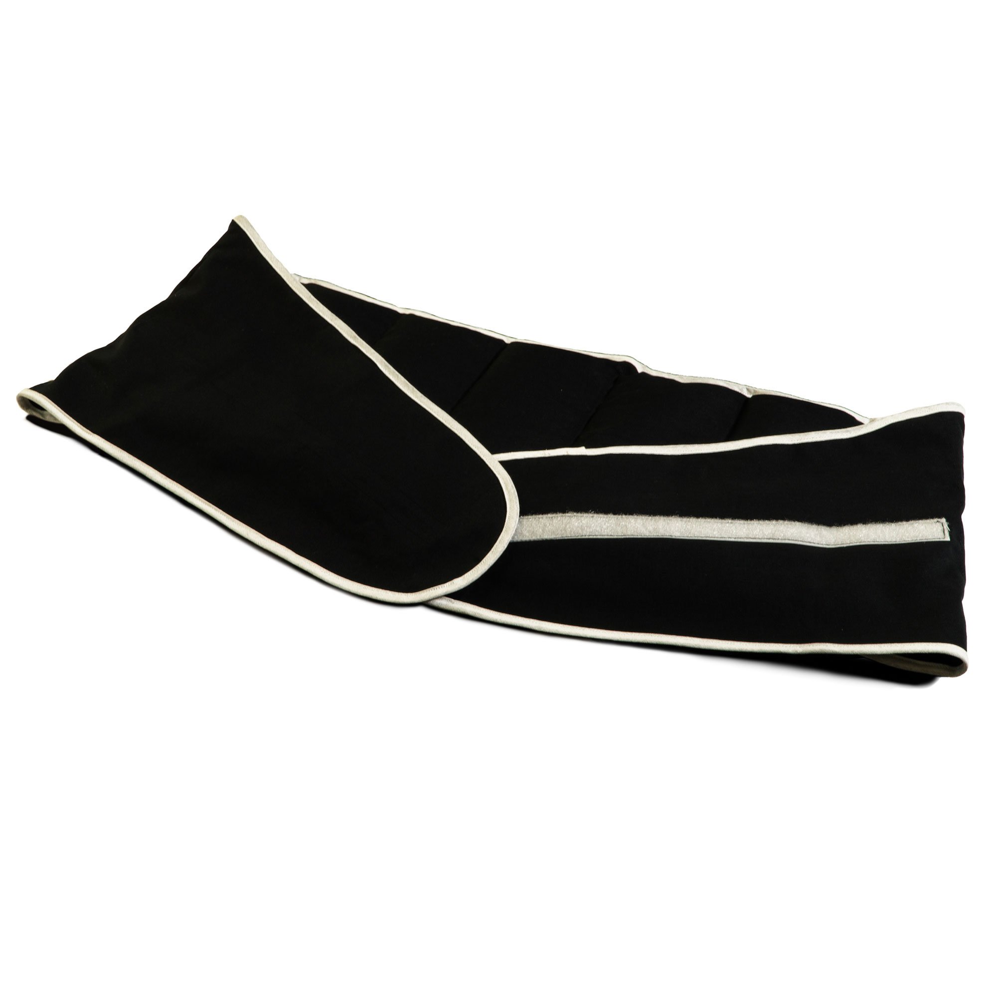 Coussin-ceinture aux graines de lin à sept compartiments avec fermeture à bande auto-agrippante - longueur environ 135cm - Coussin thermique XXL - Ceinture-bouillotte, noir