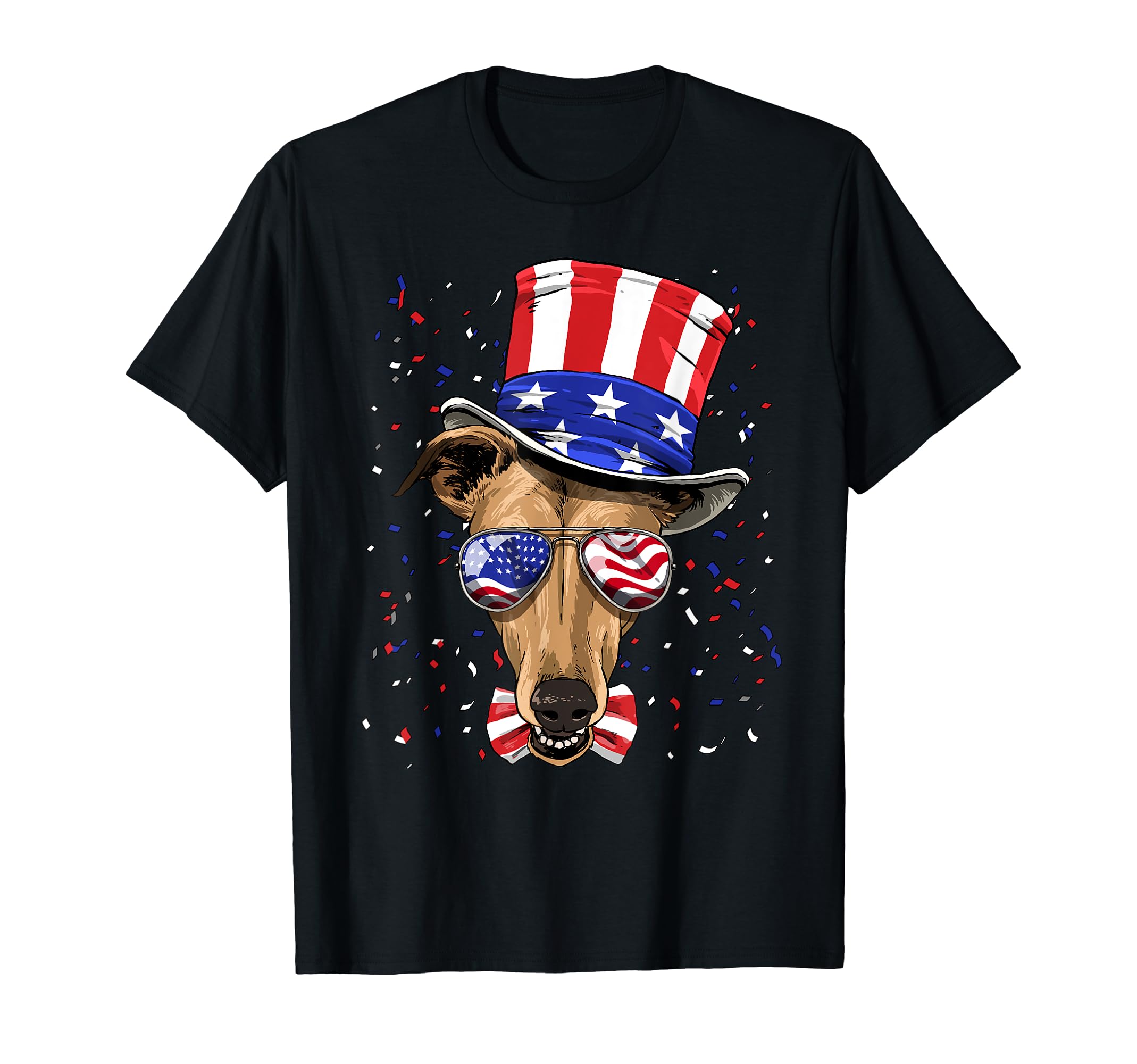 Greyhound 4th of July American Dog USA Flag T-Shirt, Black