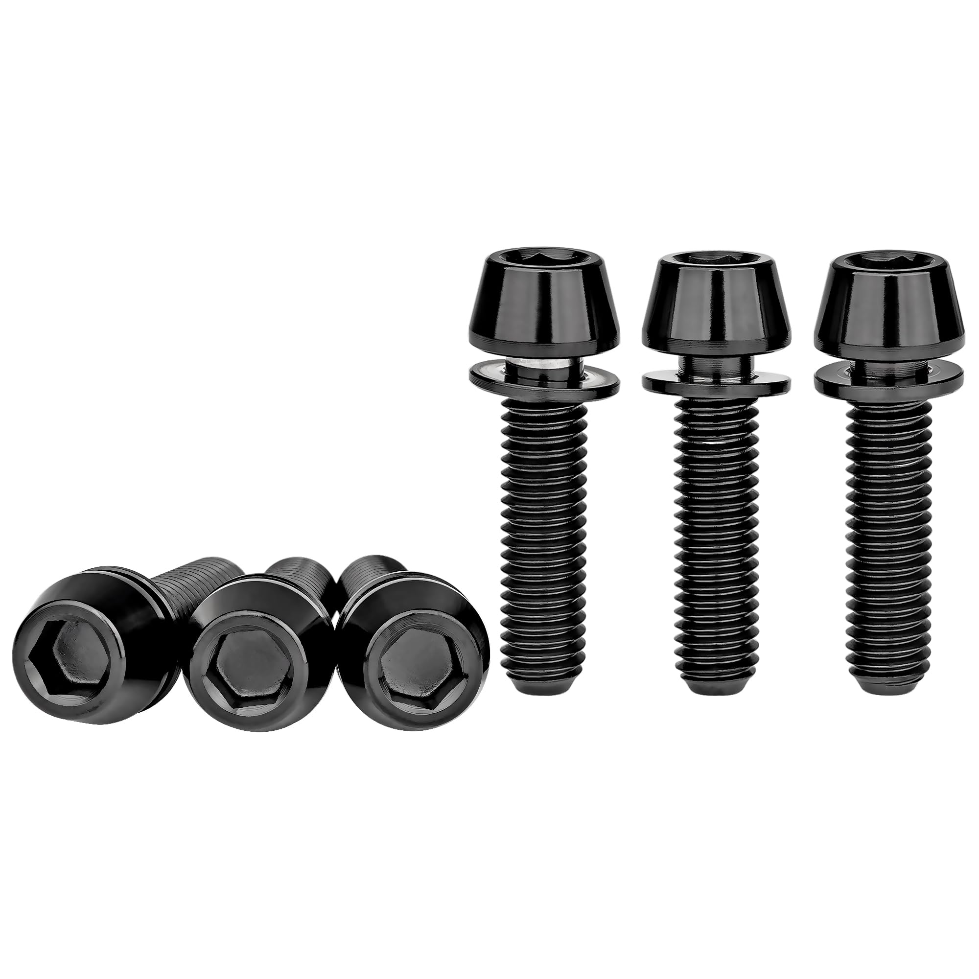 Wanyifa Titanium M5x20mm with Washer Allen Hex Tapered Bolts Screw for Bicycle Stem Pack of 6 (Black)