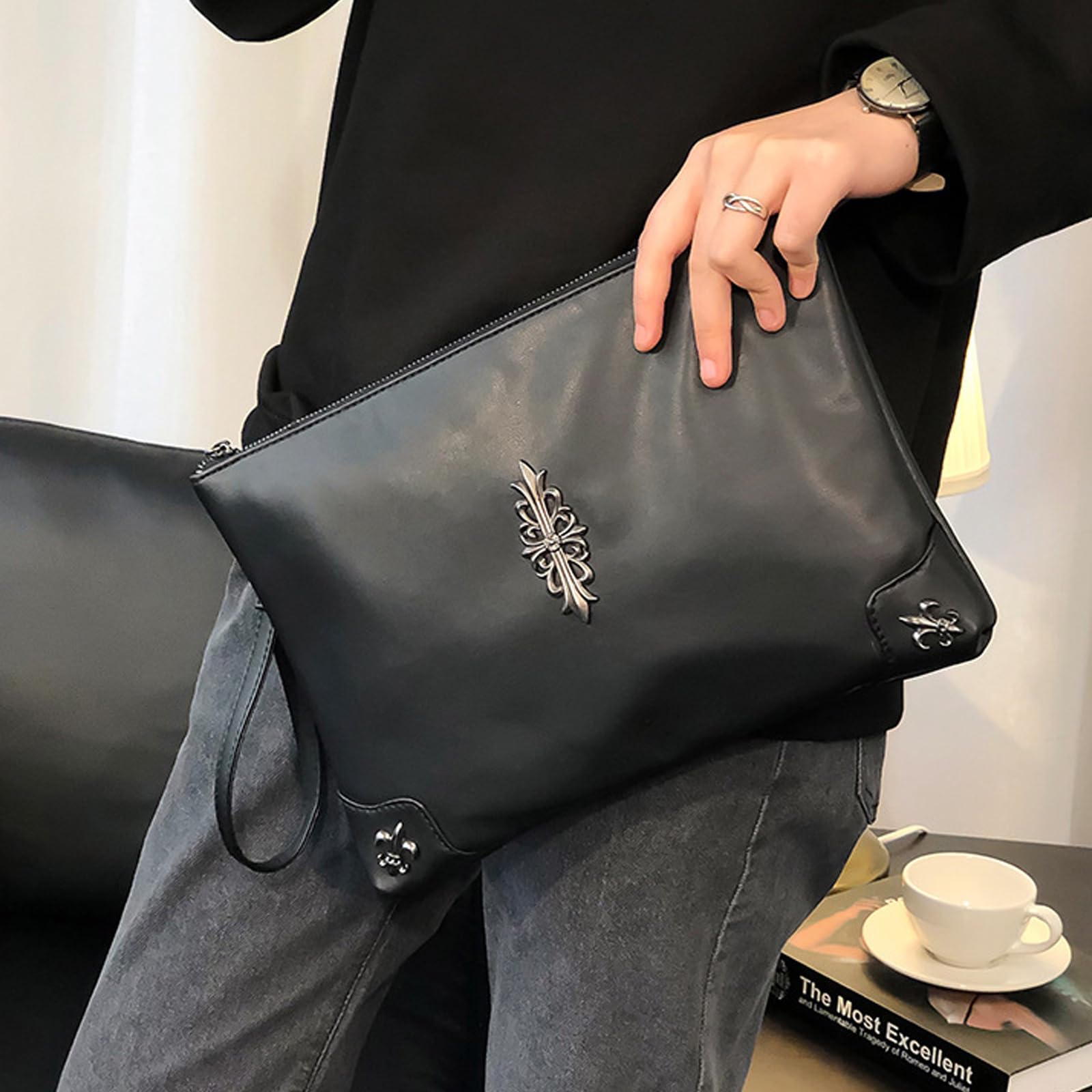 AINUOEY Hombre Bolsos de Mano Bolsa Hombro Cruzados Bandolera Messenger de Cuero Genuino Antirrobo Elegante Vintage Pequeña PU Cuero 71316 1 piezas