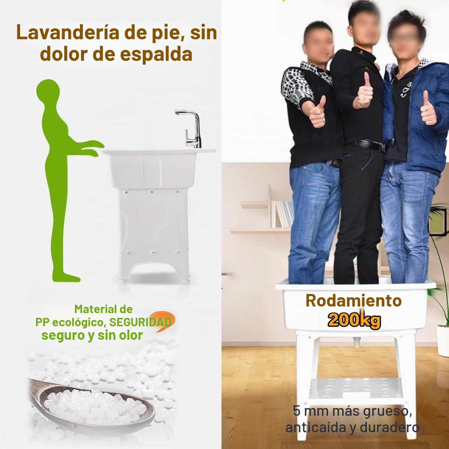 Fregadero De Plástico Independiente Para Lavandería, Fregadero Para Uso Interior Y Exterior Con Grifo De Agua Fría Y Caliente, Lavabo Para Limpieza De Baño, Piscina