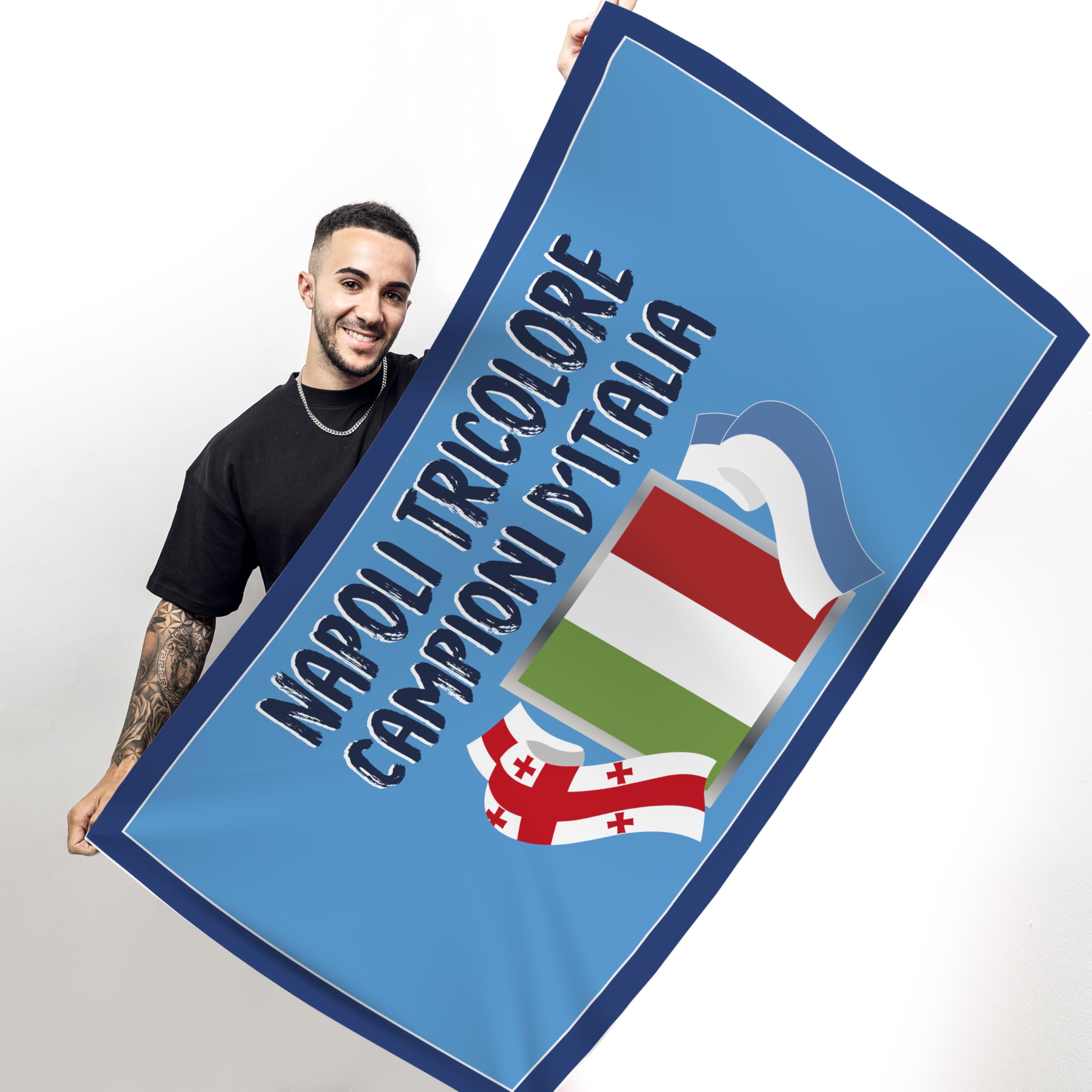 Bandiera Popolo di Napoli 2025 90x150 cm Gadget 4° Tricolore Regalo Tifoso Calcio