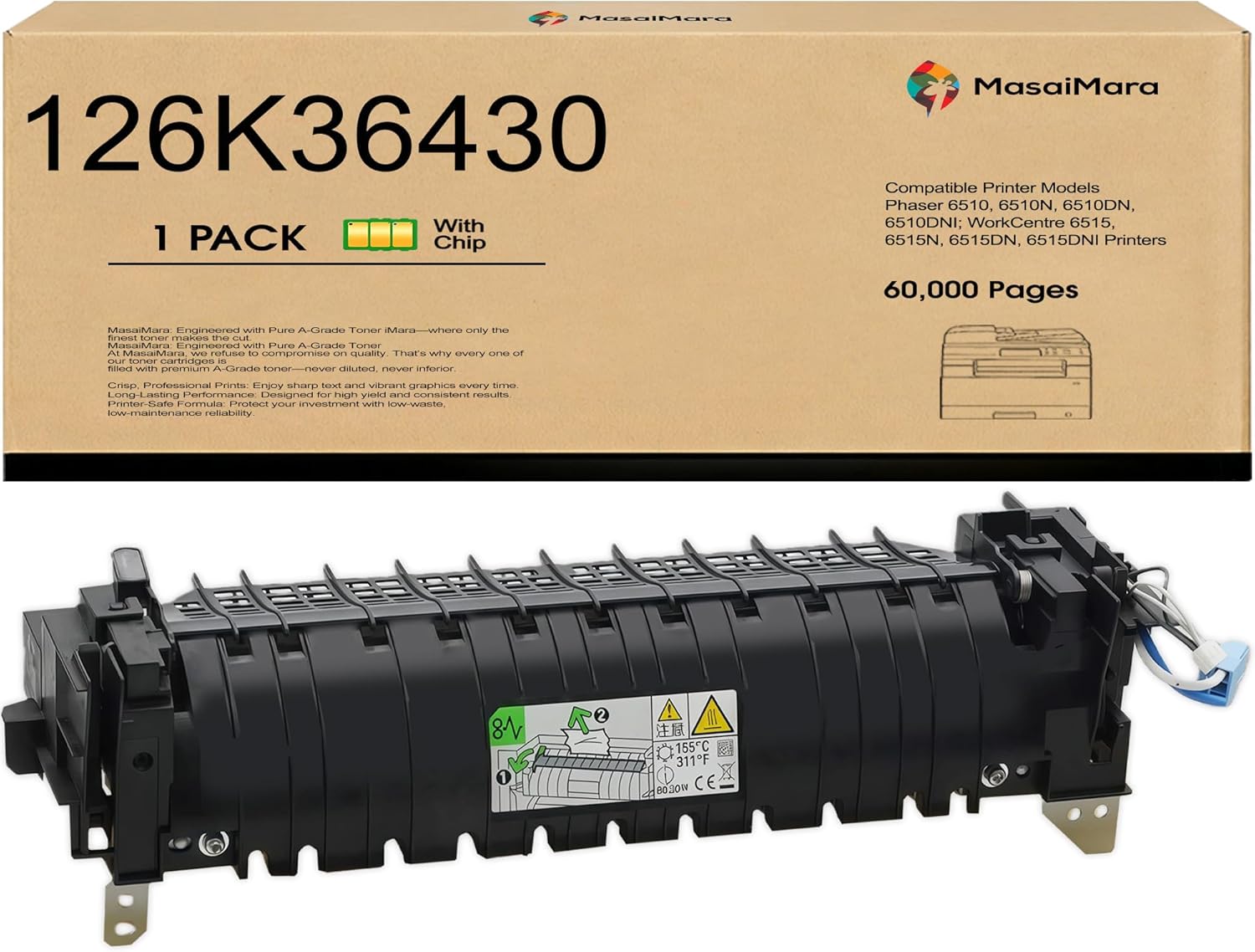 MasaiMara 126K36430 Fuser Compatible Fuser Unit Replacement for Xerox Phaser 6510 6510N 6510DN 6510DNI WorkCentre 6515 6515N 6515DN 6515DNI Printers (1 Pack, 110V)