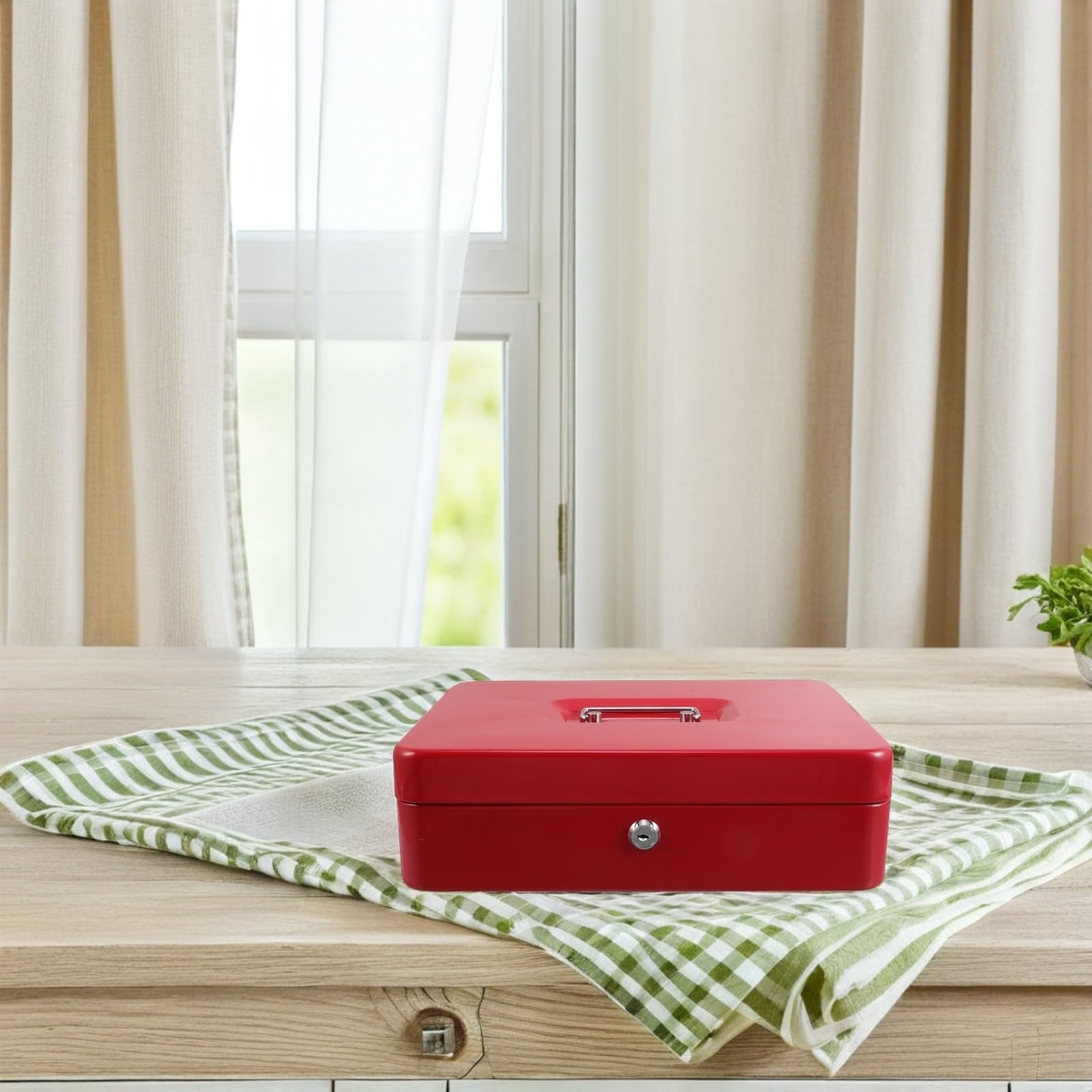 Caja de Seguridad con Llave para Monedas y Billetes, Rojo Aleación