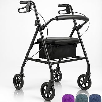 Vive Mobility Steel Rollator Walker with Seat - Foldable, Narrow, Rolling Senior Walker for Small Spaces - 4 Wheel Lightweight Adult Easy Drive with Underseat Storage, Adjustable Height (Black)