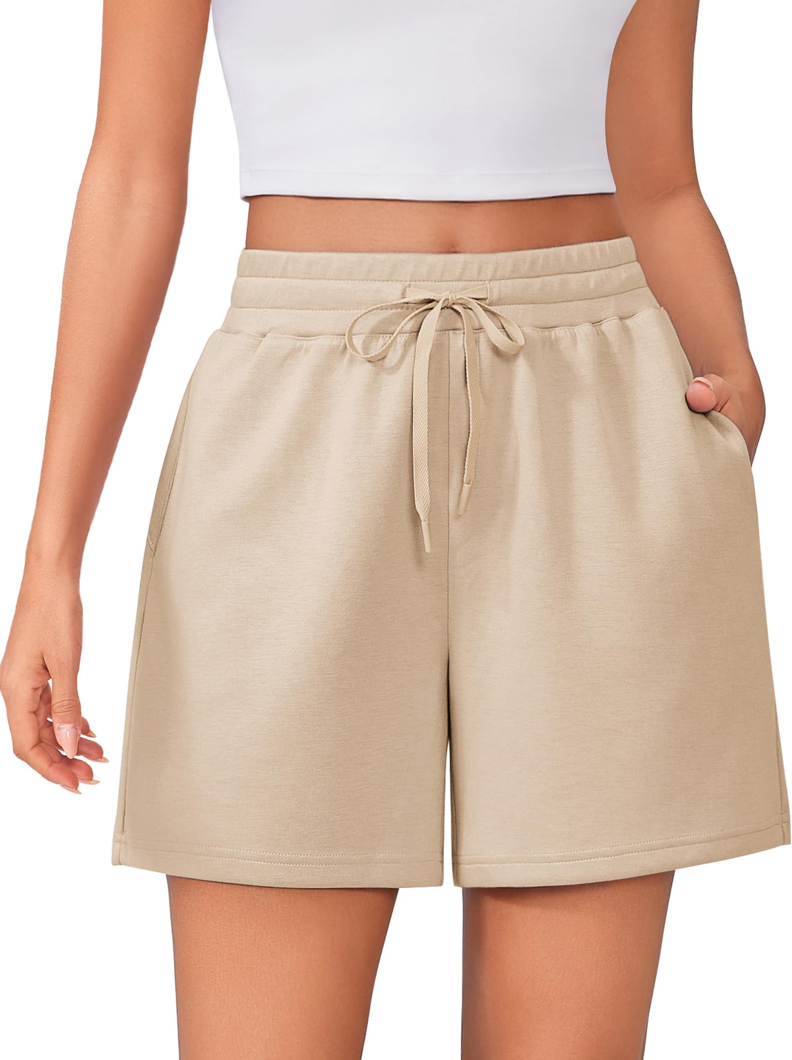 Womens Athletic Sweat Shorts Soft Drawstring High Waisted Active Short Comfy Casual Lounge Shorts with Pockets