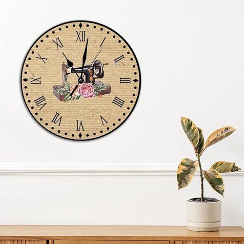 Vista 171 de Relojes de pared de madera para máquina de coser de flores, relojes sin marco, 10 pulgadas, brillante, silencioso, sin tictac, funciona