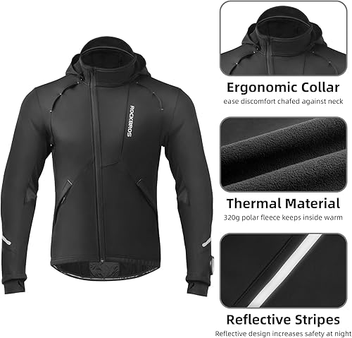 Miniatura 3 de ROCKBROS Chaquetas de ciclismo para hombre, chaquetas de invierno para bicicleta, chaqueta térmica resistente al viento para hombre, clima frío,