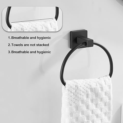Miniatura 6 de Leyden Toallero de mano negro mate, anillo de toalla de baño, colgadores de toalla de mano de baño montado en la pared medio redondo moderno