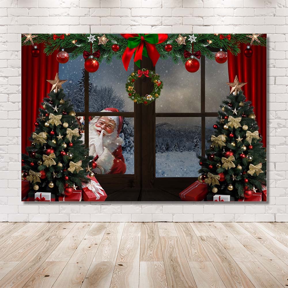 MEHOFOND 7x5ft Christmas Backdrop Xmas Tree Gift Box Santa Claus Garland Window Winter Snow Scene Photography Background Family Festival Decoration Photo Studio Booth Props Supplies - Image 4