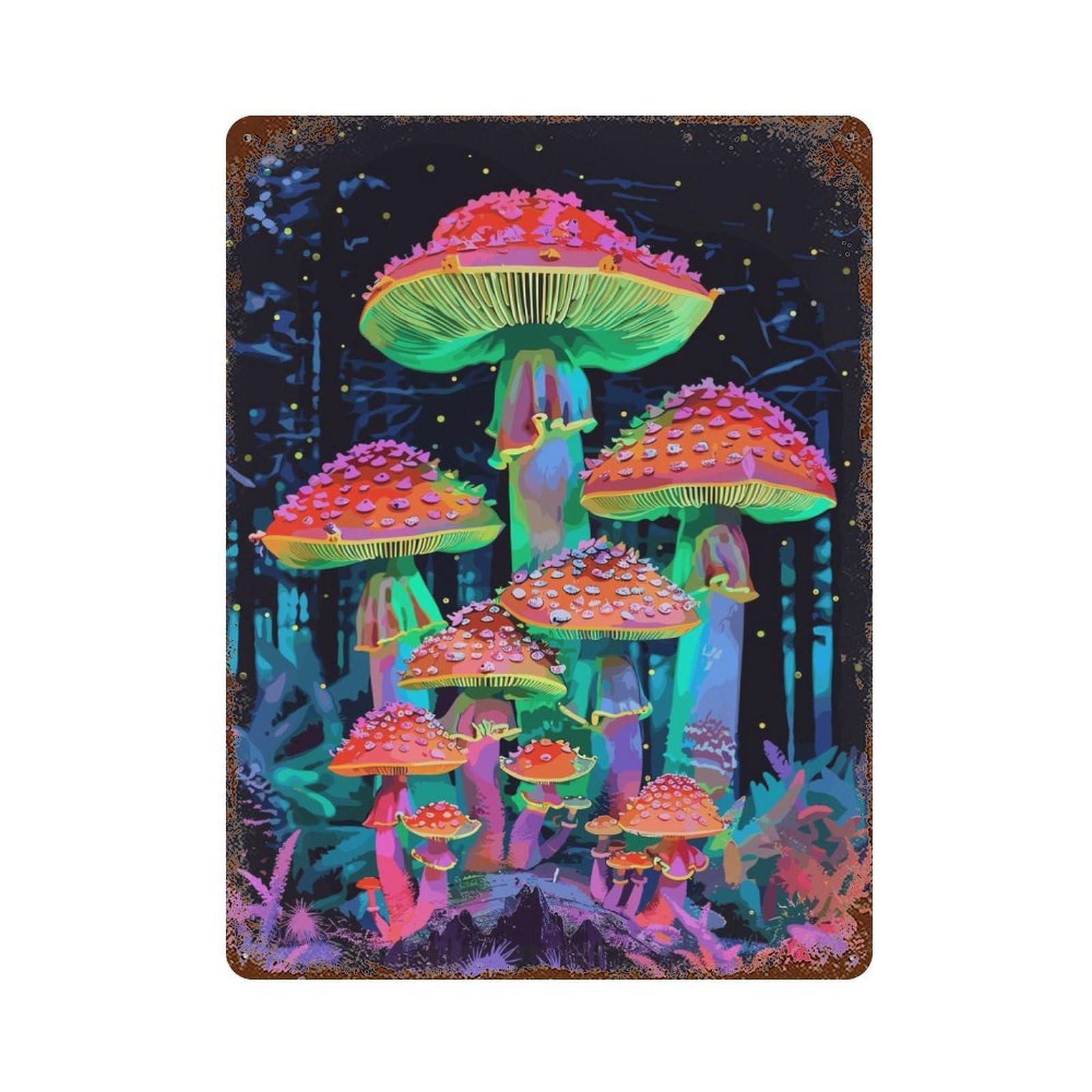 Mushroom Forest Rusty Metal Tin Sign 15.7"x11.8", Ideal for Farmhouse, Kitchen And Entryway Decor
