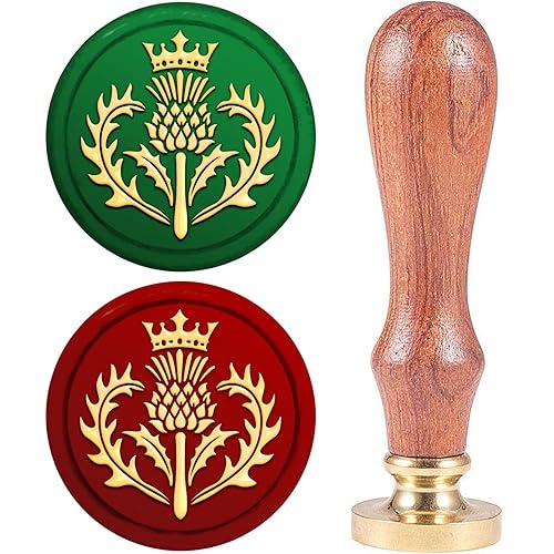 CRASPIRE Sello de cera de corona de 0.98 pulgadas (0.984 in), sello de cera de madera retro, cabeza de latón extraíble para invitaciones de boda,