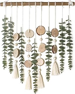 Artificial Eucalyptus Wall Decor with Fake Greenery Leaves on 16.5 Inch Wooden Stick