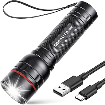 GEARLITE Torch LED Rechargeable 2 Pack, Super Bright Zoomable 3000 Lumen Mini Torch With 3 Light