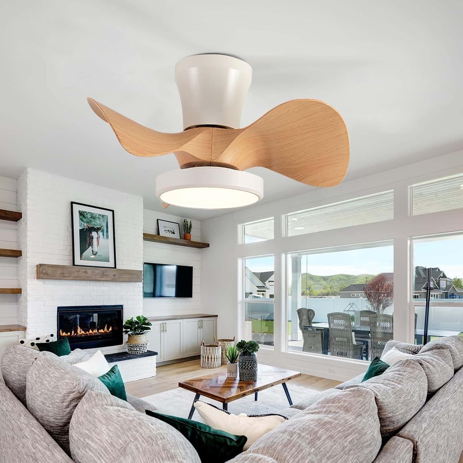 HXYSXHJUO Ceiling fan light 55CM Memory Function and Remote Control Reversible 6-Speed Dimmable LED Silent 3 Blades - White/Black (A)