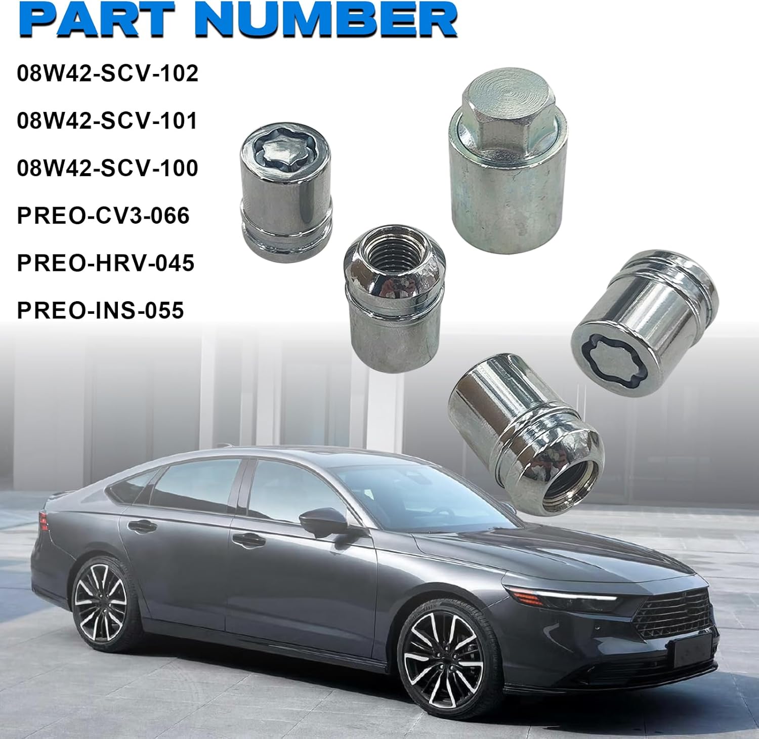 Wheel Lock Lug Nut Set – Anti-Theft, M12x1.5, Chrome Alloy Fits Honda Accord‌ 2008-2025, CR-V 2008-2022, Civic 2006-2025, HR-V 2016-2022 & More – Replaces 08W42-SNA-101