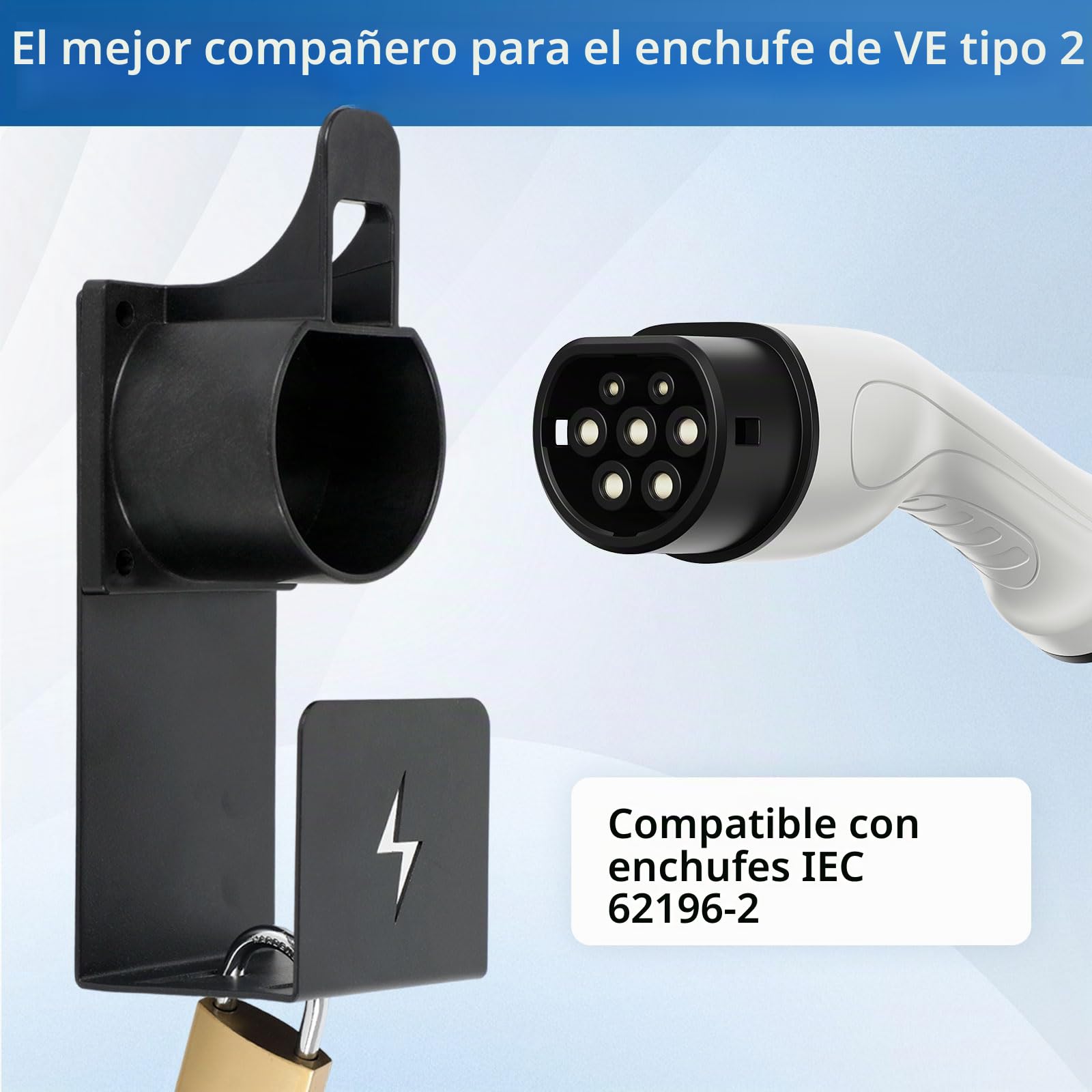 2 soportes para cargador de coche eléctrico, candado, soporte de pared con cerradura para coches eléctricos con conectores IEC 62196-2, cargador de coche eléctrico, organizador de cables para