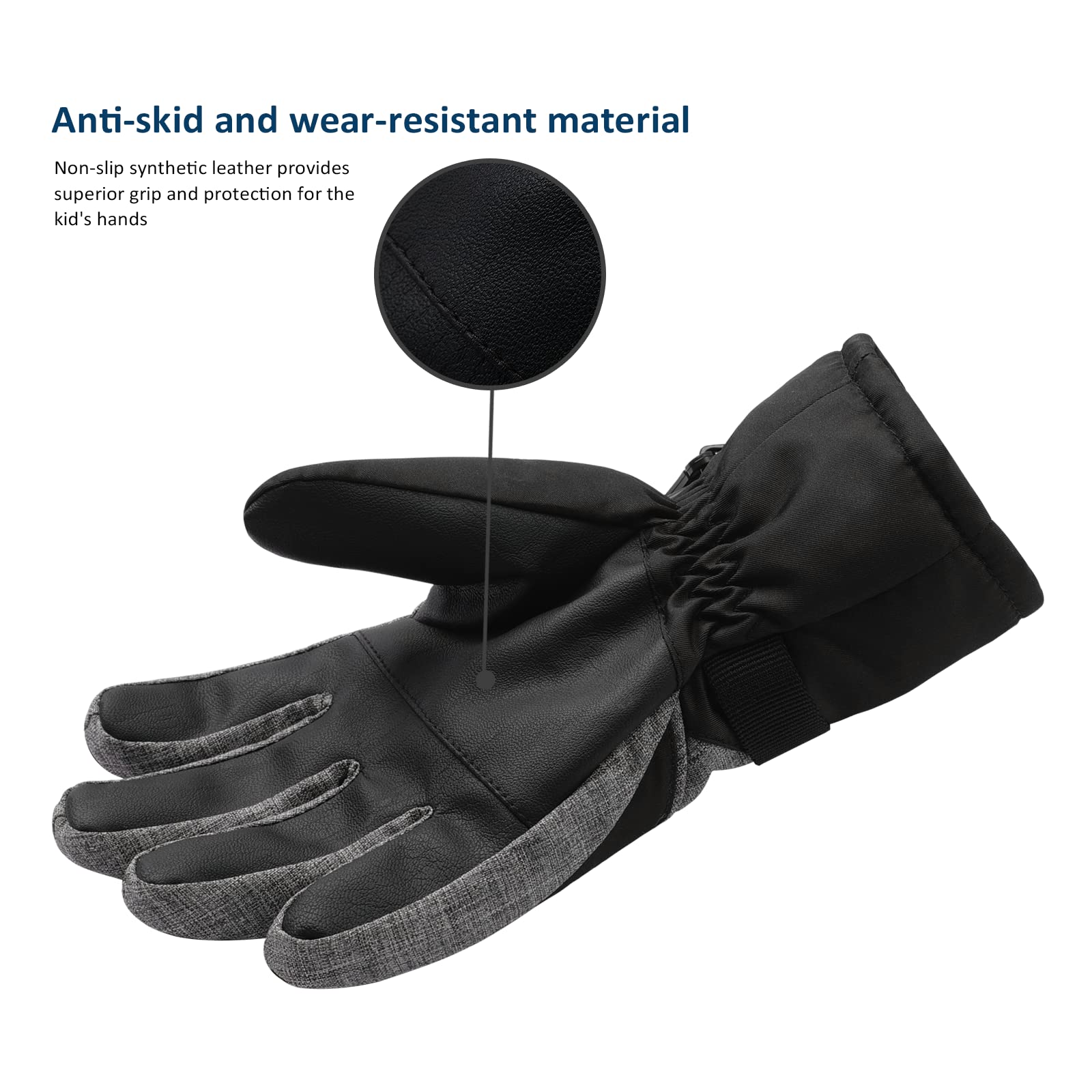 Guantes de invierno para nieve y esquí de 3M Thinsulate impermeables para clima frío y jóvenes para esquí, snowboard, para niños y niñas - negro - M/9-12 años