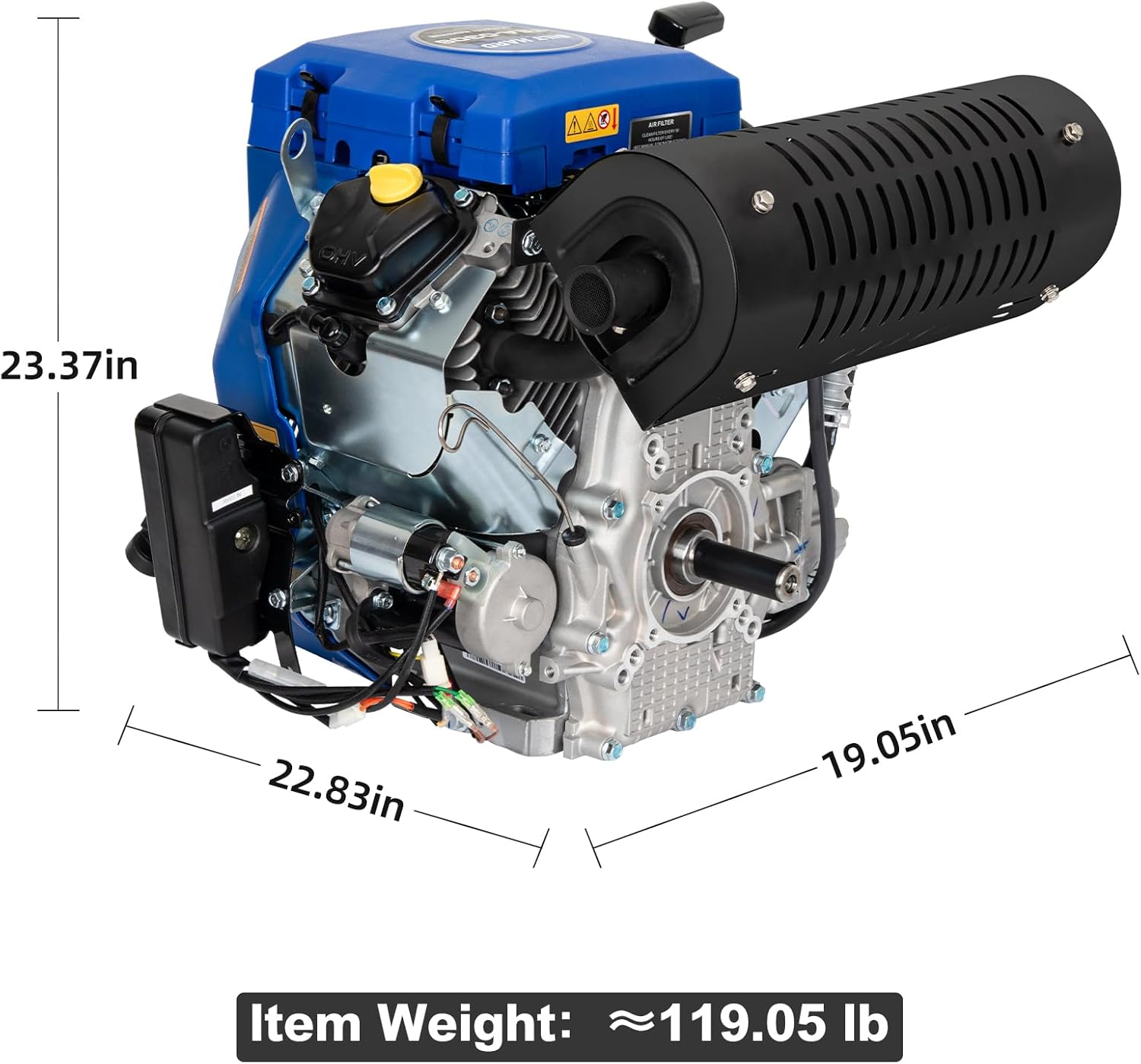Side view of BILT HARD 713cc engine with dimensions