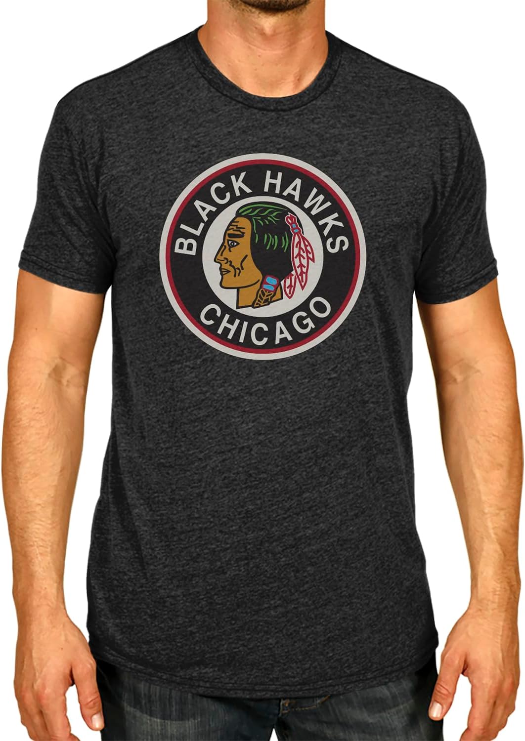 Wright & Ditson NHL Adult Retro Logo Tag-Less T-Shirt, Unisex Vintage Hockey Heathered Tee, Soft Comfortable Cotton