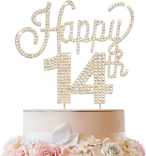 Miniatura 516 de LINGTEER Decoración de pastel de diamantes de imitación dorados para cumpleaños número 15 – Cheers to 15th Birthday Quince años de edad, decoración