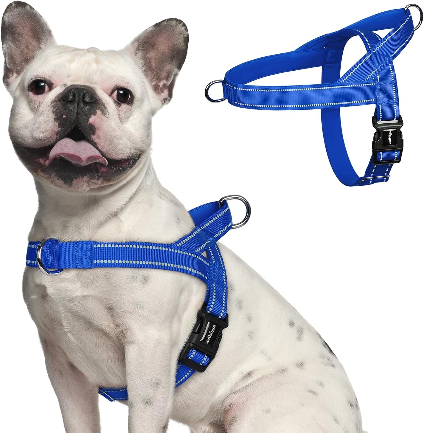 Dog Harness No Pull, Quick Fit for Medium Sized Dog with Soft Padded Handle, Chest Adjustable Reflective Pet Vest, No Choke Escape Proof for Walking Training, Blue M