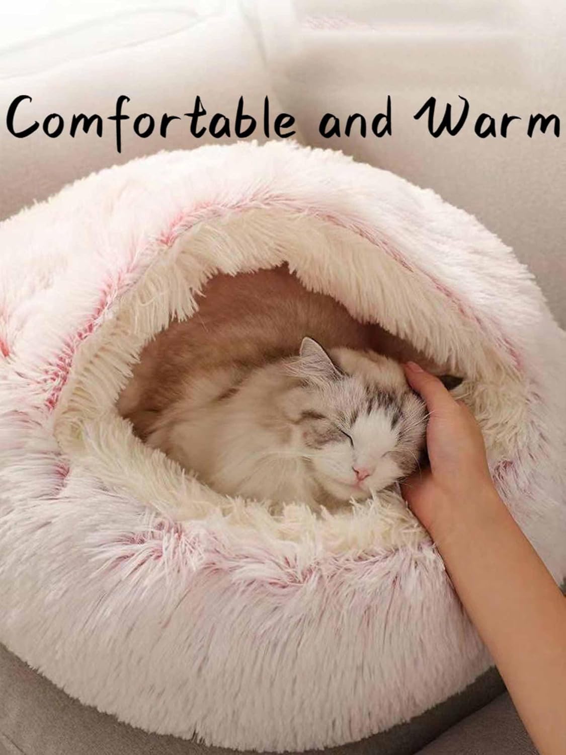 Fauven Calming Seashell Bed, Soft Cat Nest Bed, Lapcatz Nest Bed, Thickened and Warm Anti-Slip & Washable Fluffy Cat Bed for Small and Medium Dogs Cats (Coffee, 50cm)