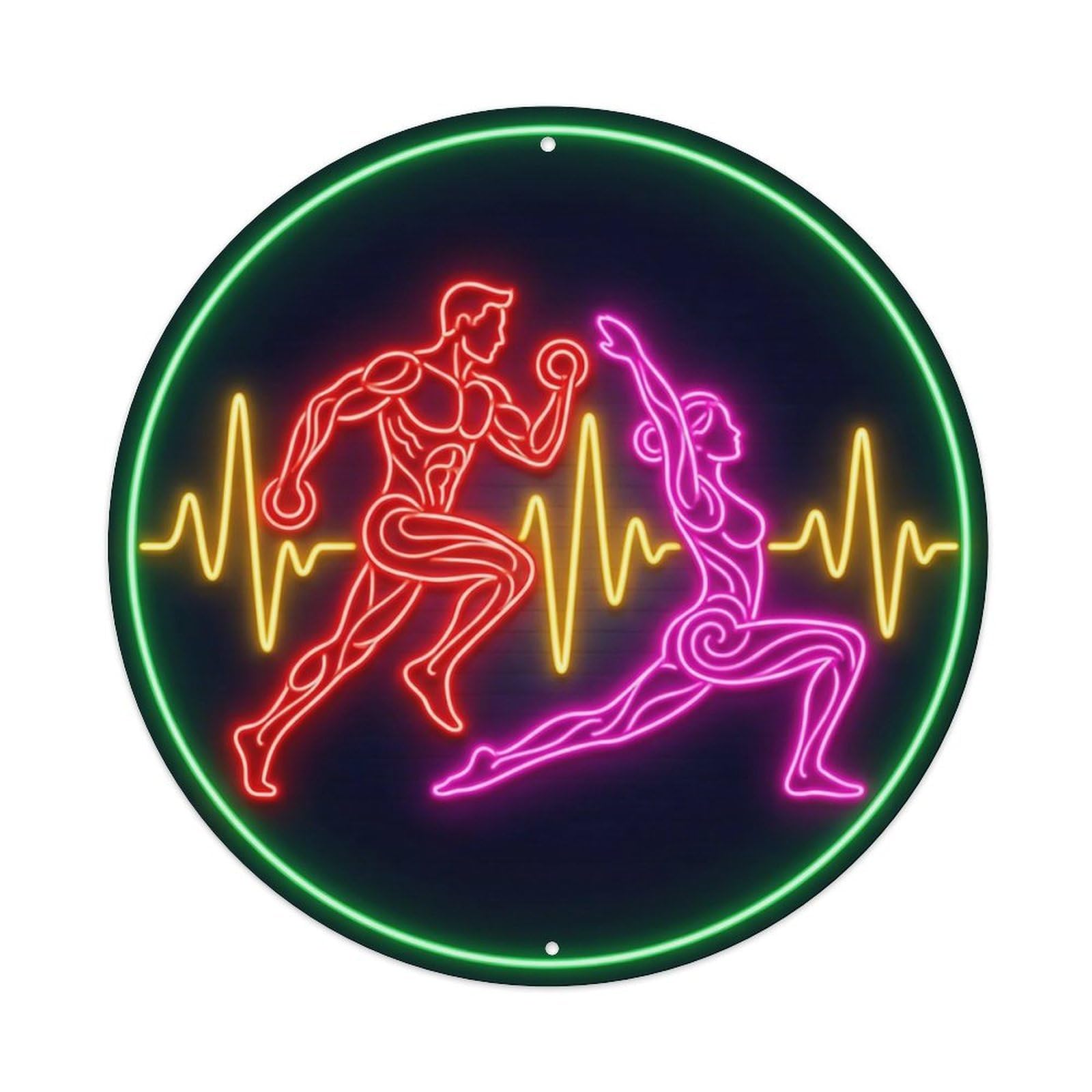 Vintage Faux Neon Gym Retro Bodybuilding Rhythm Metal Tin Sign