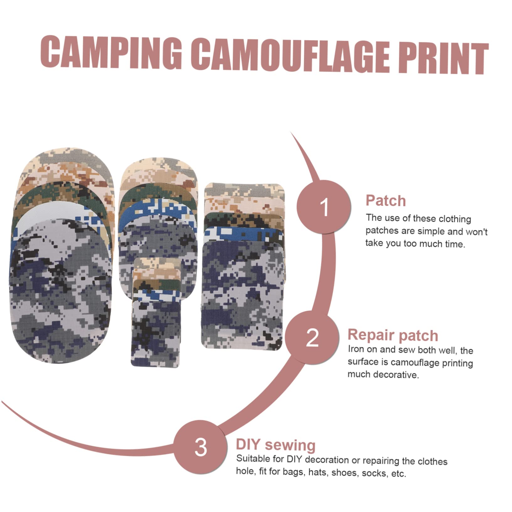 TEHAUX 60pezzi Toppe Termoadesive Per Abbigliamento Patches Camouflage Per Riparazione e Decorazione Di Giacche Jeans e Zaini