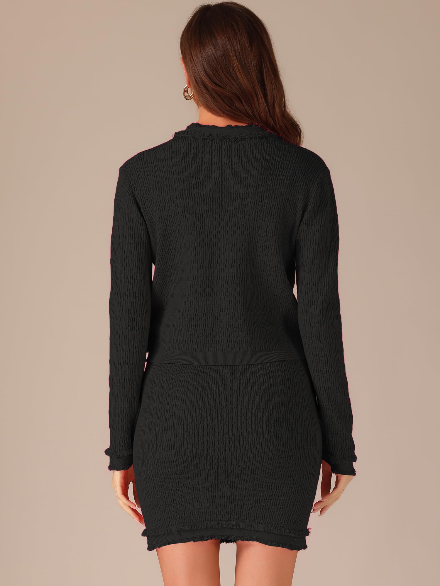 Allegra K 2 Piece Suit for Women's Stretch Sweater Short Jacket and Skirt Vintage Sets