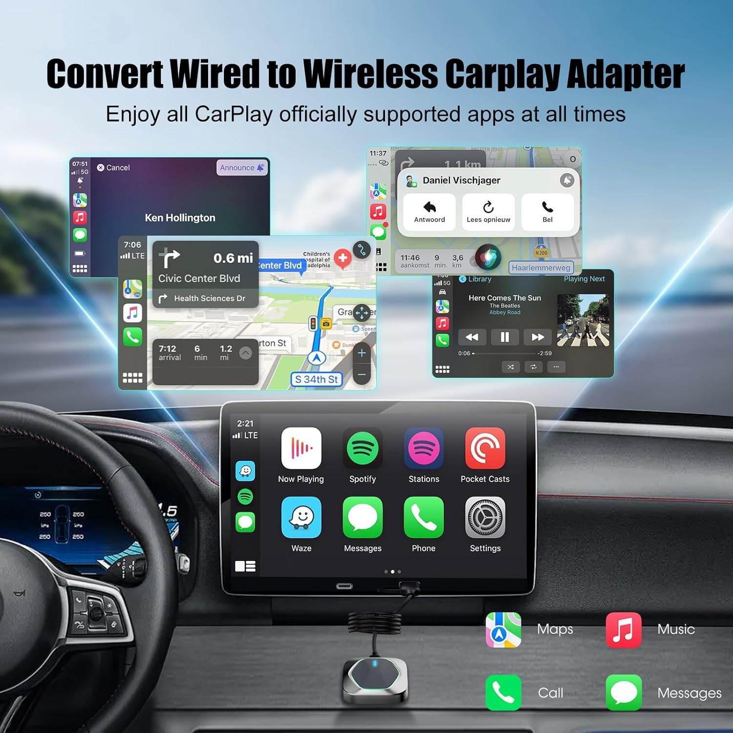 2in1 Wireless Carplay Adapter for iPhone Android,Plug n Play Easy Setup Automatic Reconnect,Convert Wired to Wireless Bluetooth Carplay Adapter Dongle,for Cadillac/Ford/Chevrolet/Jeep (USB A/C)03B