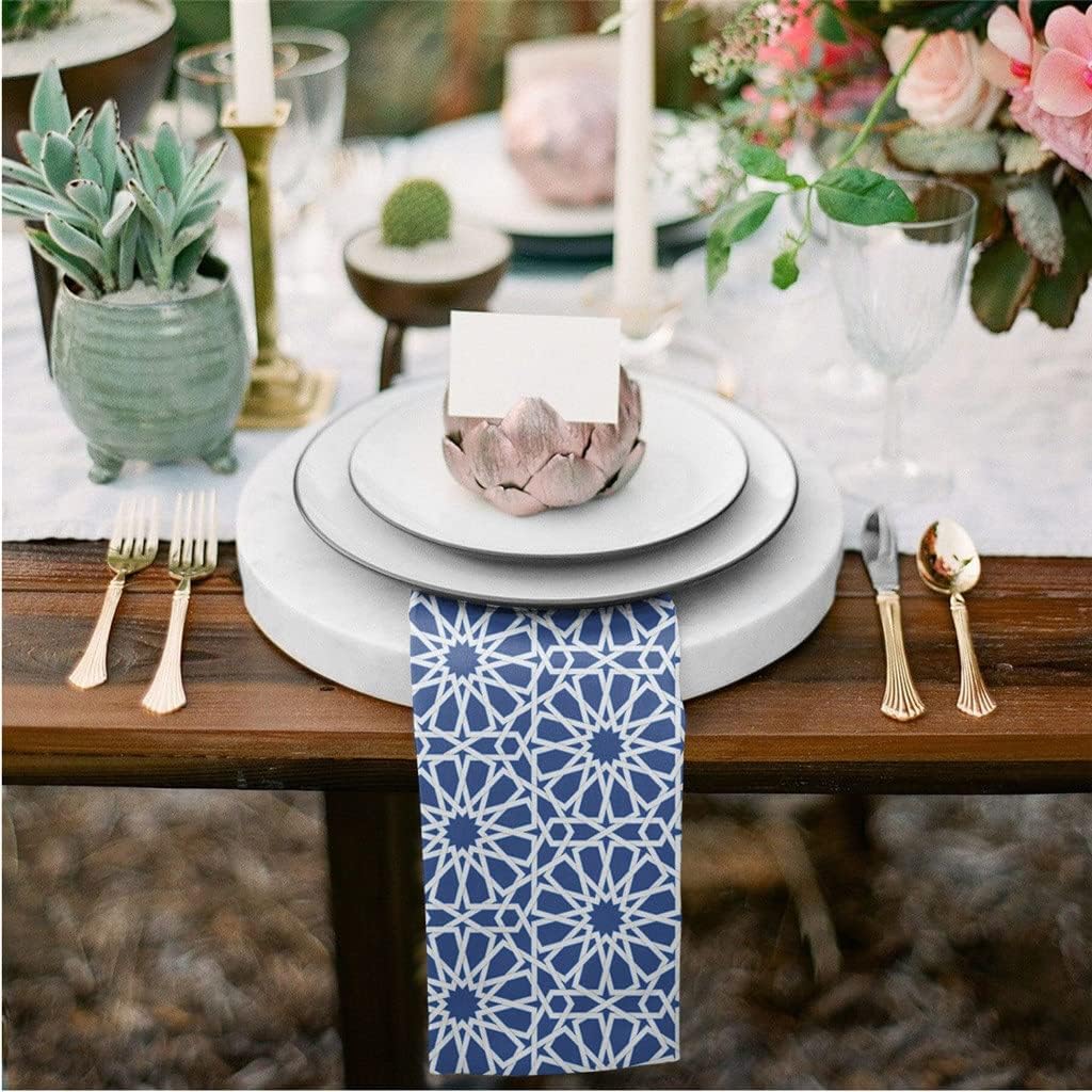Abstract Geometric Pattern Indigo Cloth Napkins Set Festive Banquet Wedding Decor Tea Towel Kitchen Dinner Table(8pcs)