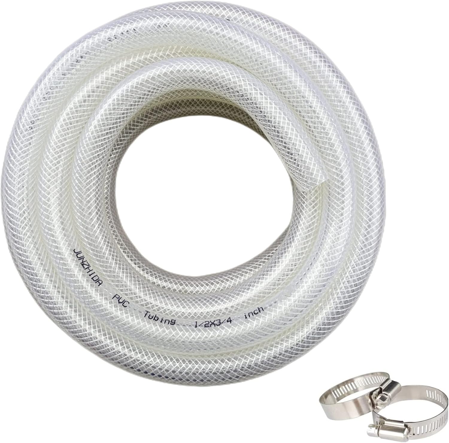 3/4" ID X 1" OD- 50 Ft High Pressure Braided Clear PVC Vinyl Tubing Flexible Tube, Heavy Duty Reinforced Hose Tubing, BPA Free and Non Toxic