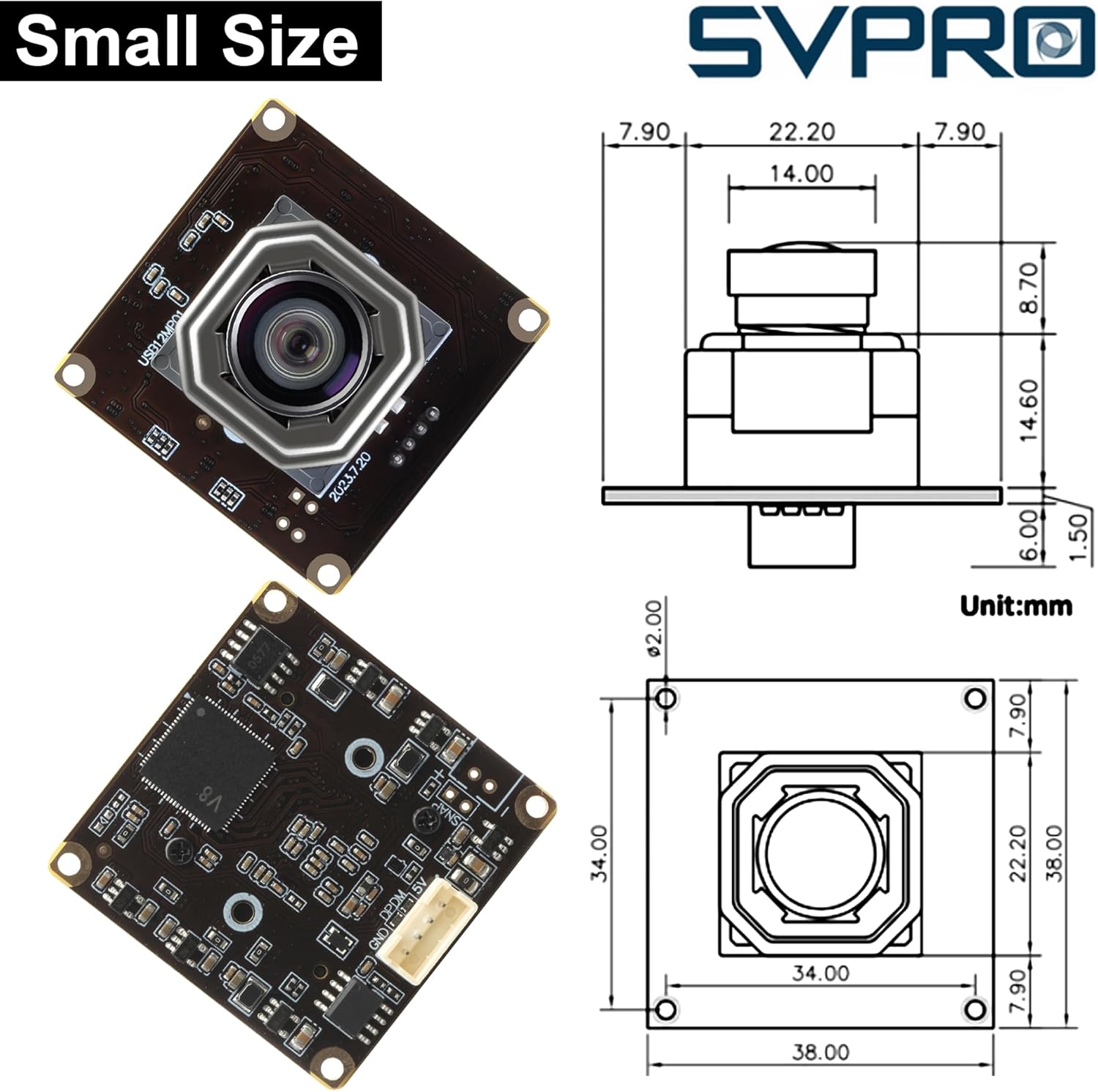 SVPRO camera module connected to a laptop via USB.